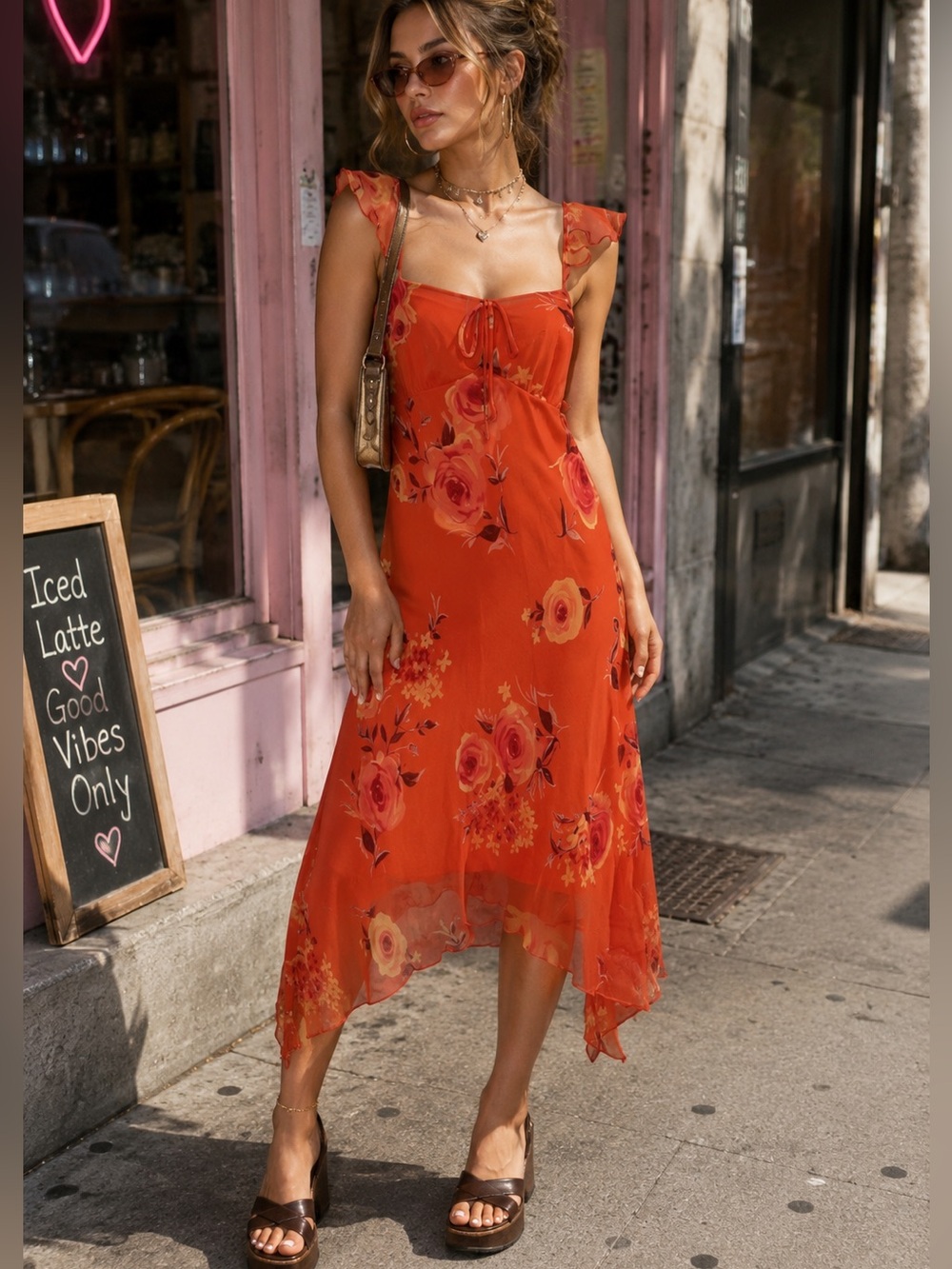 Vtg‎ Y2K 90s Babydoll Dress Size 7 Small Floral Fairycore Chiffon